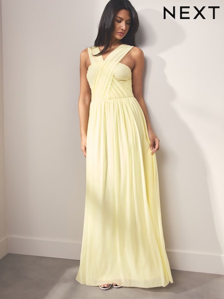 Pastel Yellow Mesh Multiway Bridesmaid Wedding Maxi Dress (H15598) | £72