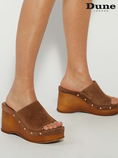 Dune London Brown Kule Studded Wedge Mule Sandals (H15599) | £99