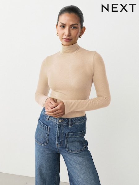 Ecru High Neck Long Sleeve Top with TENCEL™ Lyocell (H15653) | £13.50