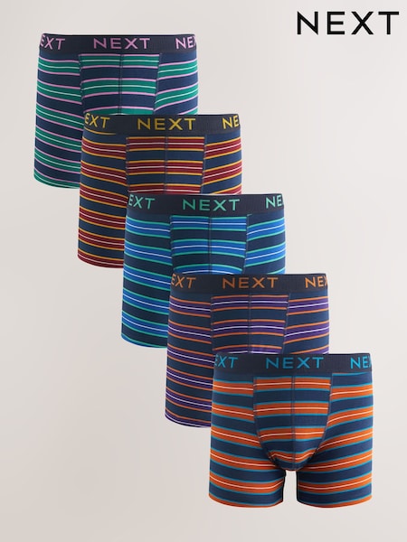 Navy Colour Stripe 5 Pack Trunk Boxers (H15746) | £29