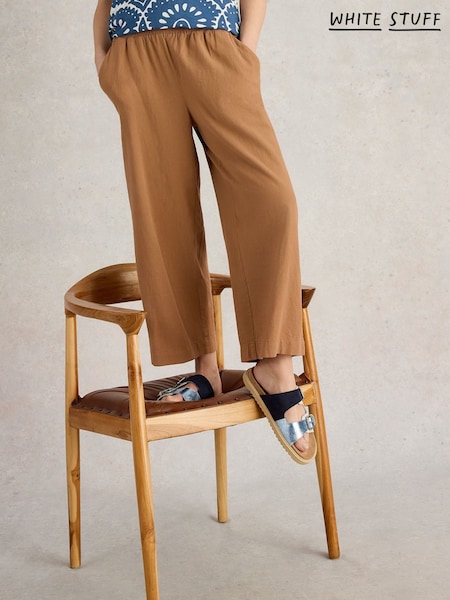 White Stuff Brown Shelly Linen Blend Culotte Trousers (H15757) | £65