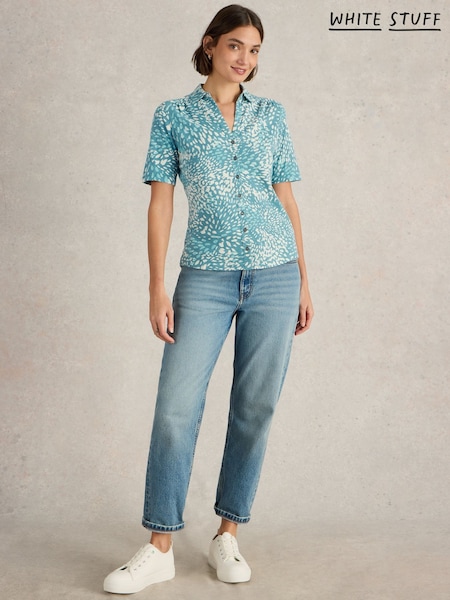 White Stuff Blue Annie Short Sleeve 100% Cotton Jersey Shirt (H15766) | £39