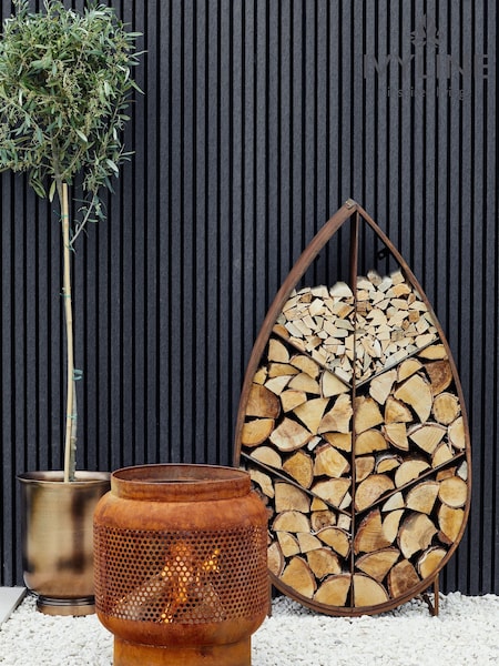 Ivyline Natural Rust Leaf On Stand Sculptural Garden Log Storage (H15821) | £400