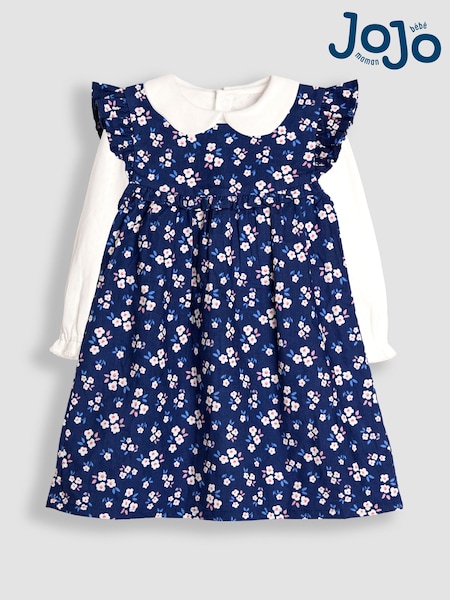 JoJo Maman Bébé Navy Floral Cord Dress & Body Set (H15846) | £32 - £34