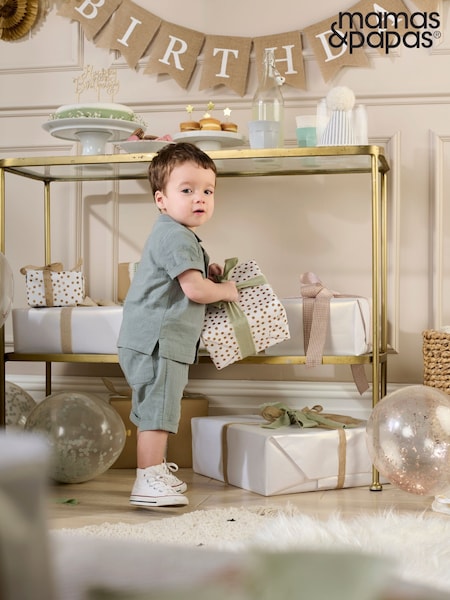 Mamas & Papas Green Patch Pocket 100% Cotton Shirt and Shorts Set (H15883) | £25