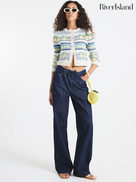 River Island Blue Lemon Striped Cardigan (H15962) | £44