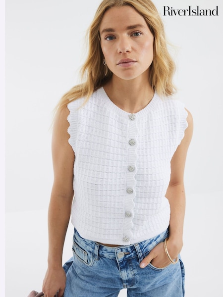 River Island White Textured Knit Waistcoat (H15986) | £30