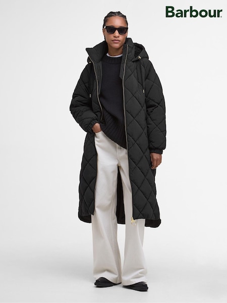 Barbour® Black Kirkton Longline Cotton Diamond Quilt Puffer Jacket (H16076) | £279