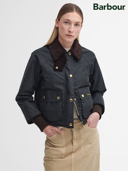 Barbour® Green Cropped Beadnell Wax Jacket (H16092) | £249