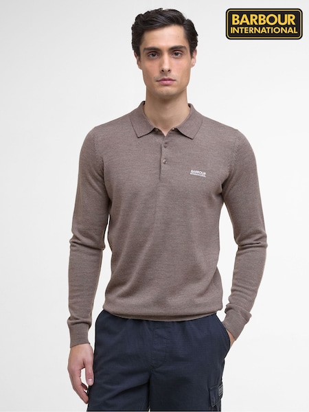 Barbour® International Brown Merino Long Sleeve Polo Shirt (H16106) | £109