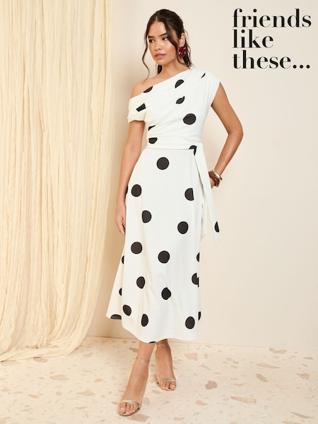 Friends Like These White Spot Off The Shoulder Scuba Midi Dress (H16243) | £42