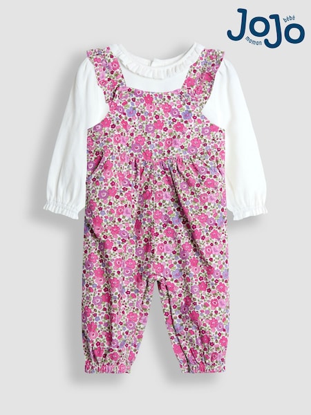 JoJo Maman Bébé Purple Floral Cord Dungarees & Top Set (H16248) | £32 - £34
