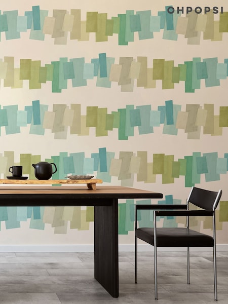 Ohpopsi Pistachio Twist Offset Blocks Wallpaper (H16281) | £83
