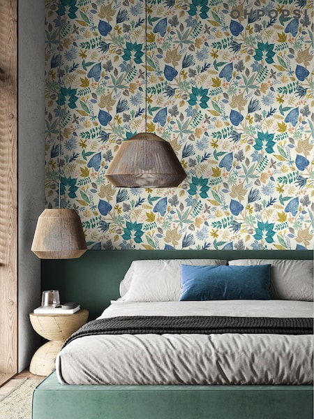 Ohpopsi Denim Stone Lush Leaves Print Wallpaper (H16299) | £83