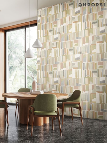 Ohpopsi Avocado Mist Abstract Cubes Wallpaper (H16310) | £83