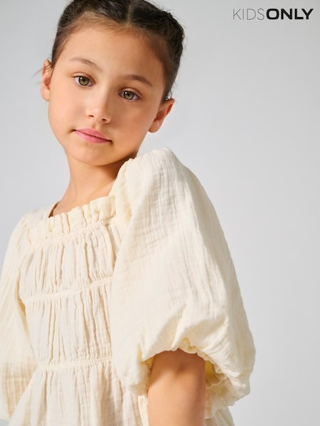 ONLY KIDS Pink Gingham Short Sleeve Puff Sleeve Blouse (H16370) | £28