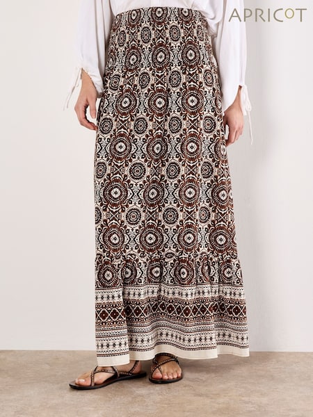 Apricot Brown Batik Kaleidoscope Border Skirt (H16385) | £0