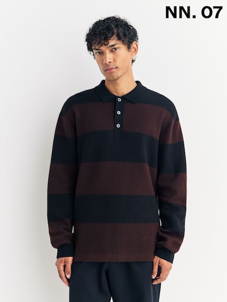 NN.07 Black Rugby Polo Shirt (H16408) | £225