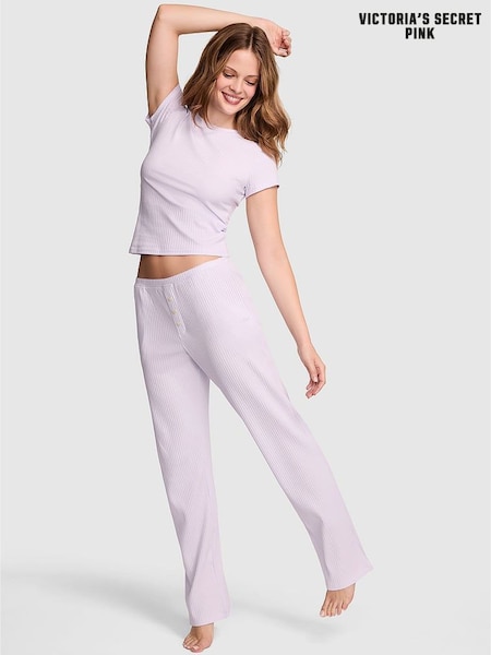 Victoria's Secret PINK Purple Whisper Ribbed Pyjama Set (H16450) | £39