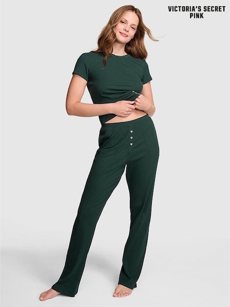 Victoria's Secret PINK Forest Green Ribbed Pyjama Set (H16452) | £39