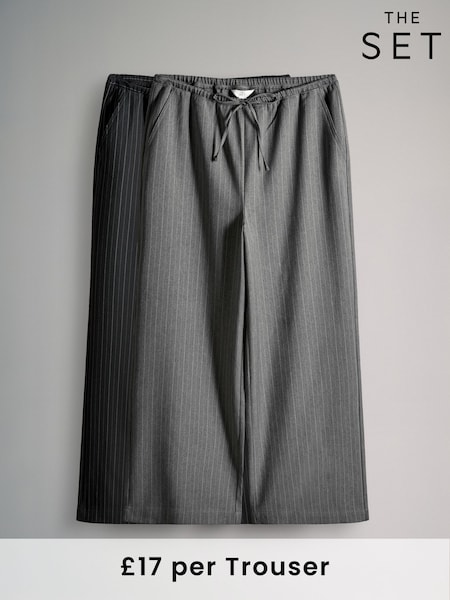 The Set Black/Dark Grey 2 Pack Pinstripe Wide Leg Pull On Trousers (H16459) | £0