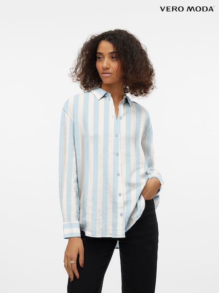 VERO MODA Blue Button Up Loose Summer Shirt (H16537) | £37