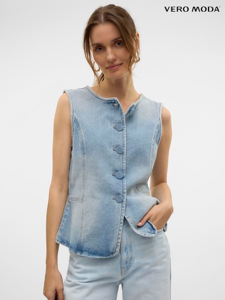VERO MODA Blue Button Detail Denim Waistcoat (H16539) | £45