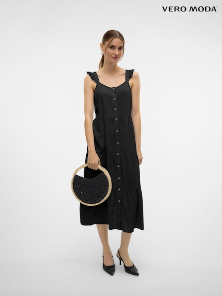 VERO MODA Black Tiered Button Down Maxi Dress (H16541) | £48