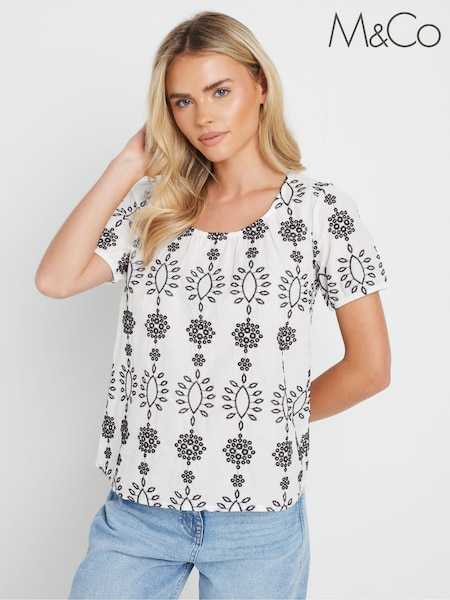 M&Co Blue Petite 100% Cotton Embroidered Short Sleeve T-Shirt (H16616) | £34