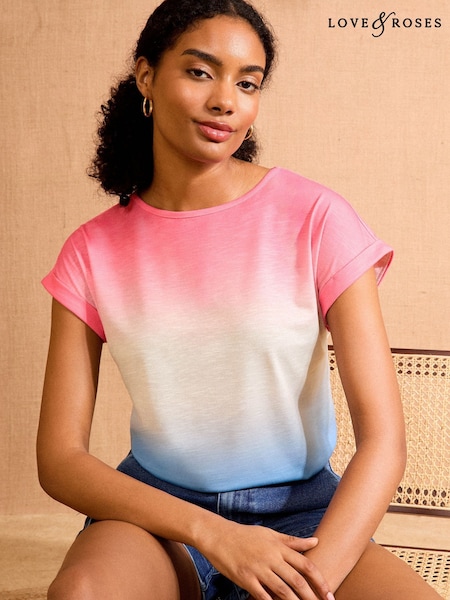 Love & Roses Pink and Blue Ombre Crew Neck Jersey T-Shirt (H16637) | £26