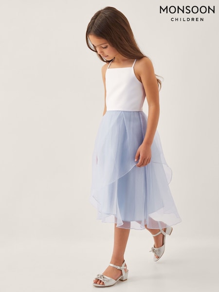 Monsoon Blue Peony Plain Organza Party Dress (H16689) | £55 - £60