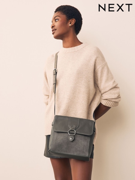 Grey Leather Pocket Messenger Bag (H16727) | £38
