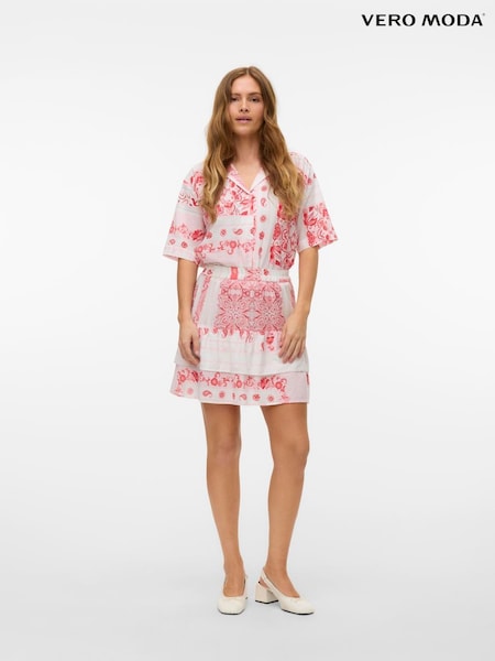 VERO MODA Red 100% Organic cotton Paisley Printed Tiered Short Skirt (H16751) | £35