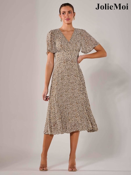 Jolie Moi Cream Chiffon Pleated Wrap Midaxi Dress (H16812) | £75