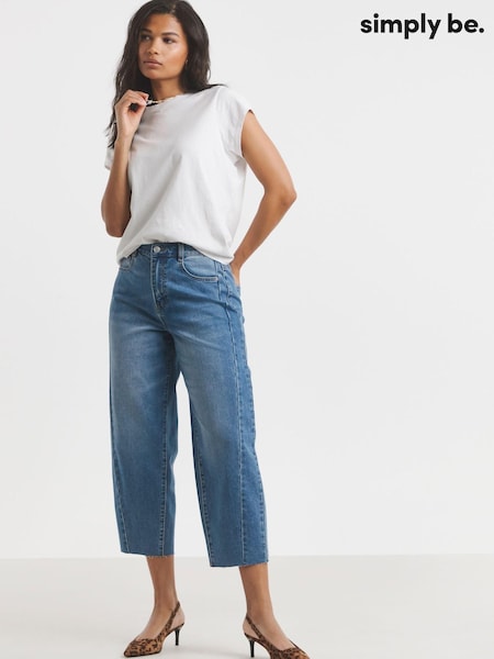 Simply Be Blue Cropped Barrel Leg Jeans (H16837) | £35