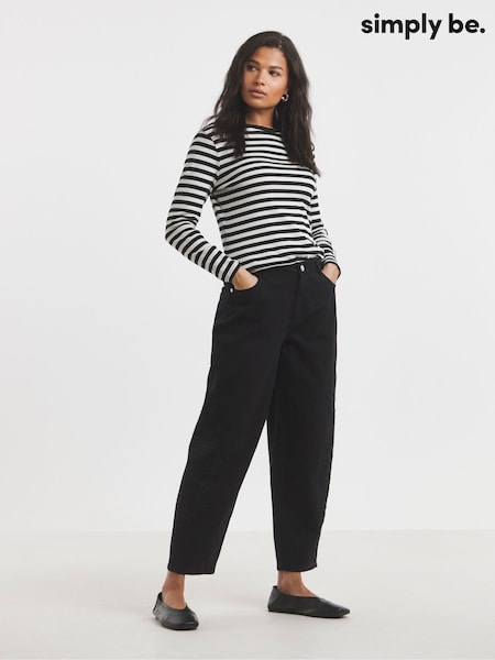 Simply Be Black Broderie Barrel 100% Cotton Jeans (H16838) | £56