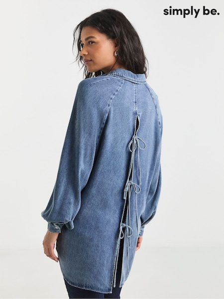 Simply Be Blue Light Wash Tie Back Denim Shirt (H16842) | £50