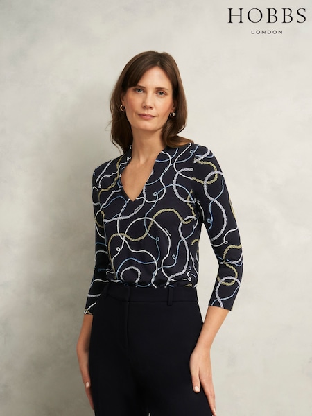 Hobbs Blue Aimee Printed Top (H16873) | £45