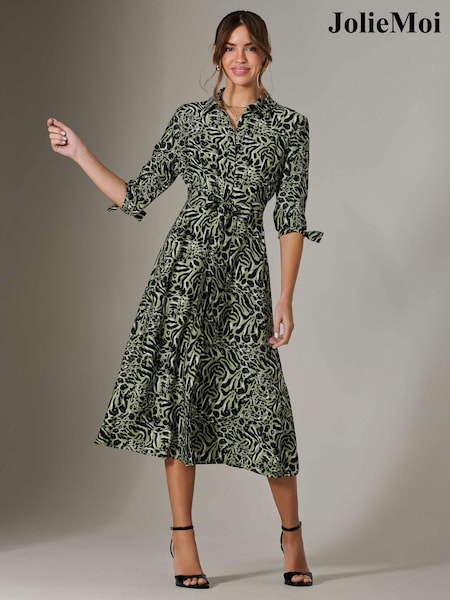 Jolie Moi Green Tie Sleeve Shirt Maxi Dress (H16879) | £72