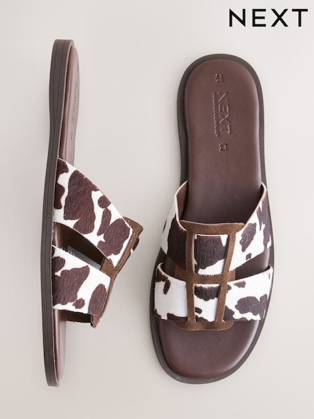 Cow Print Leather Standard/Wide Fit Forever Comfort® Slot Mule Sandals (H16884) | £32