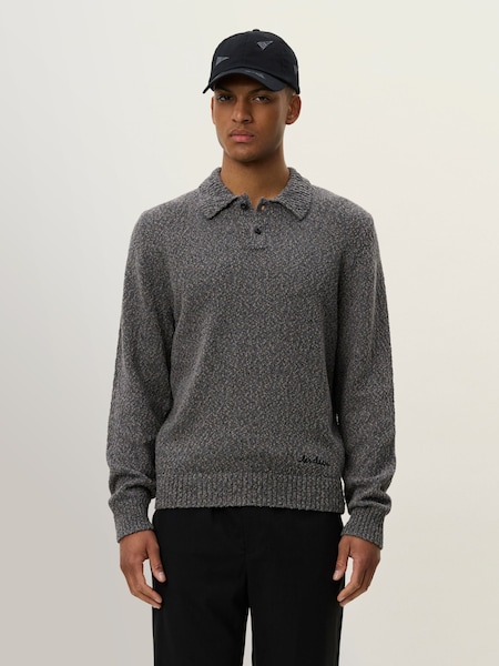 Les Deux Black Billy Mouliné Knitted Polo Shirt (H16985) | £130