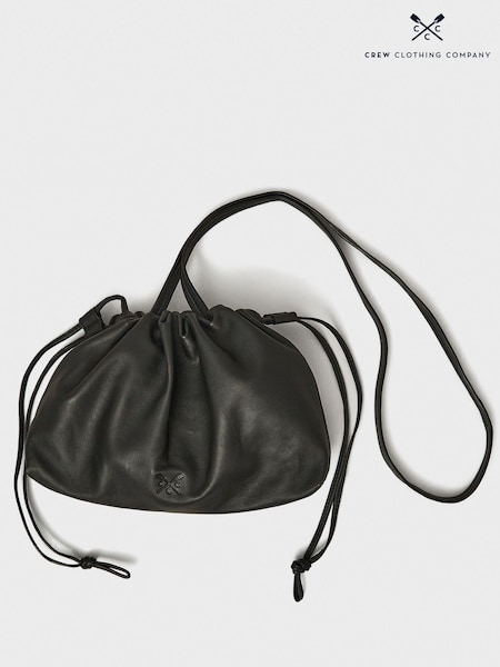 Crew Clothing Black Leather Drawstring Cross-Body Bag (H17001) | £0