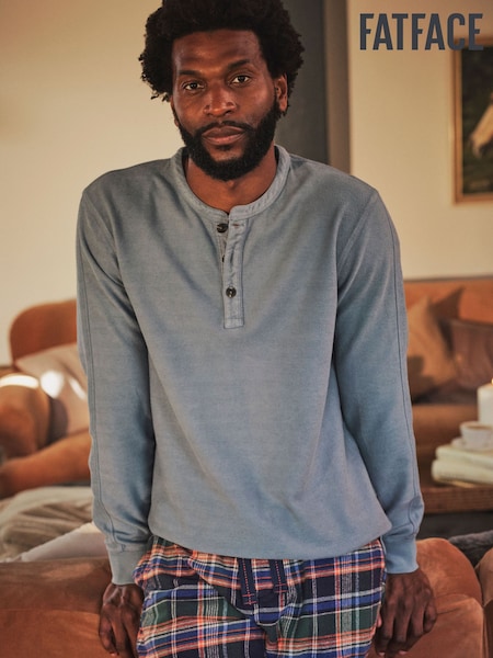 FatFace Light Vintage Blue Herringbone Henley (H17052) | £39.50