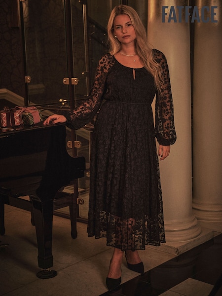 FatFace Maude Black Lace Midi Dress (H17069) | £89