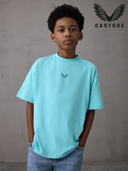 Castore Teal Blue Logo Oversized Short Sleeve Cotton T-Shirt (H17081) | £14 - £18