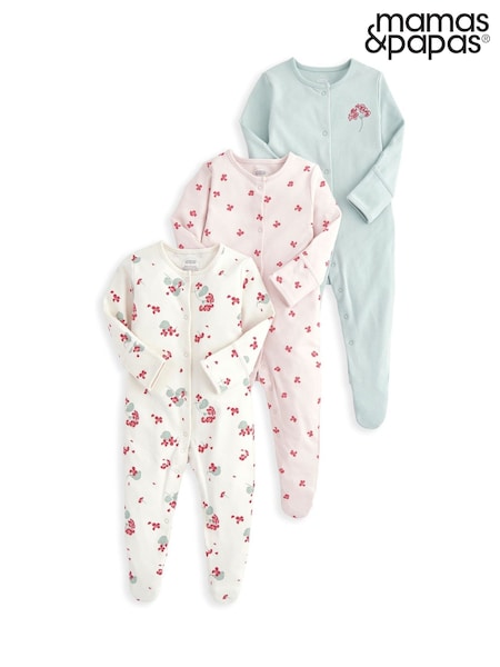 Mamas & Papas Pink Dino Prints Sleepsuits 3 Pack (H17088) | £22