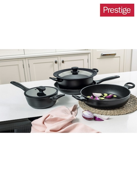 Prestige 4 Piece Black Nadiya Aluminium Non Stick Nesting Cookware Set (H17123) | £180