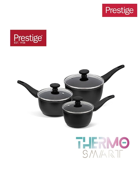 Prestige 3 Piece Black Thermosmart Induction Saucepan Set With Toughened Glass Lids (H17131) | £120