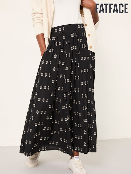 FatFace Willow Black Metallic Midi Skirt (H17144) | £55