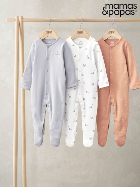 Mamas & Papas Floral Print 100% Cotton Sleepsuits 3 Pack (H17177) | £22